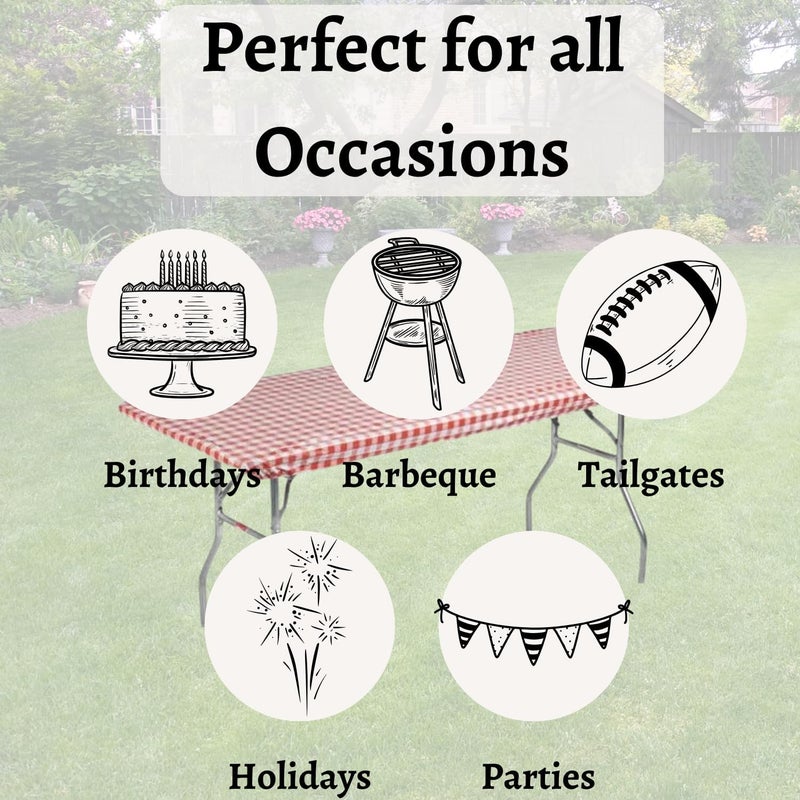 Kwik-Covers 8' Rectangle Plastic Table Covers 30" x 96", Bundle of 5 (Red Gingham) - Image 5